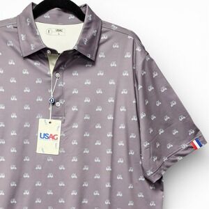 U Suck At Golf USAG Polo Shirt Mens L Golf Cart All Over‎ Print Performance NEW
